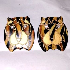 Vtg Lea Stein Tiger Post Earrings